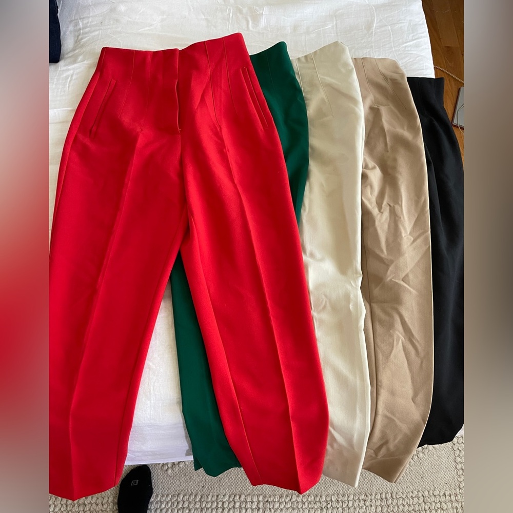 Zara High Waist Women's Pants - 3 lot: Red, Cream, Black